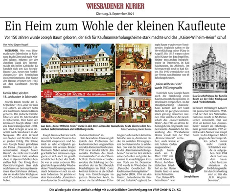 Artikel Wiesbadener Kurier "Ein Heim zum Wohle der kleinen Kaufleute"