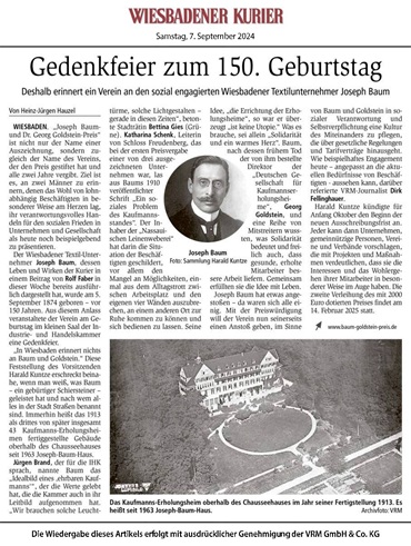 Artikel Wiesbadener Kurier "Ein Heim zum Wohle der kleinen Kaufleute"